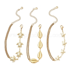 3Pcs 3 Styles Ocean Theme 304 Stainless Steel Link Chain Bracelets&nbsp;BJEW-JB13422