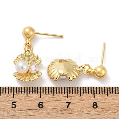 Shell Shape Brass Micro Pave Clear Cubic Zirconia Dangle Stud Earrings&nbsp;EJEW-F895-13G