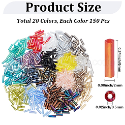 3000Pcs 20 Colors Glass Bugle Beads&nbsp;SEED-PA0001-02