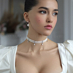 Sterling Silver Necklace with Zircon and Freshwater Pearl Geometric Drop Design&nbsp;SZ5473