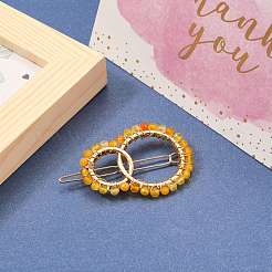 Alloy Hollow Geometric Natural Agate Beads Hair Barrettes&nbsp;PHAR-JH00059-02