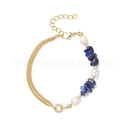 Natural Lapis Lazuli Chip Beads Link Bracelets&nbsp;BJEW-JB12884-02