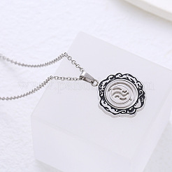 Minimalist 304 Stainless Steel Enamel Black Flower Pendant Necklaces for Women&nbsp;QO5072