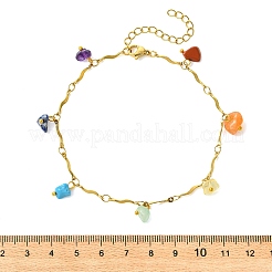 7 Chakra Gemstone Chip Charm 304 Stainless Steel Wavy Bar Link Chain Anklets for Women&nbsp;AJEW-AN00884