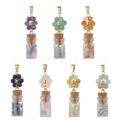 7Pcs 7 Styles Natural Mixed Stone Round Beaded Flower Pendants&nbsp;HJEW-JM03042