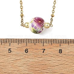 Handmade Flower Printed Porcelain Round Pendant 304 Stainless Steel Satellite Chain Necklaces for Women&nbsp;NJEW-JN06473