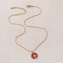 Vintage 304 Stainless Steel Enamel Sweet Donut Pendant Necklaces for Women&nbsp;NP5557