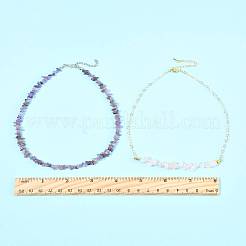 Natural Red Aventurine & Green Aventurine & Amethyst & Rose Quartz & Synthetic Turquoise Chips Beaded Necklaces&nbsp;NJEW-FS00013