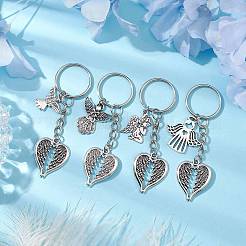 4Pcs 4 Styles Tibetan Style Alloy Keychains&nbsp;KEYC-JKC00804
