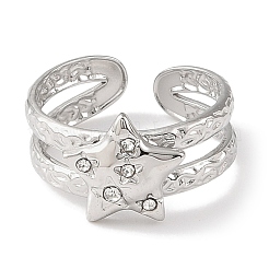 304 Stainless Steel Open Cuff Ring for Women&nbsp;RJEW-F166-06P-02
