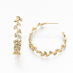 Brass Micro Pave Clear Cubic Zirconia Half Hoop Earrings&nbsp;KK-R117-024-NF
