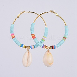 Brass Heishi Beaded Hoop Earrings&nbsp;EJEW-JE03462