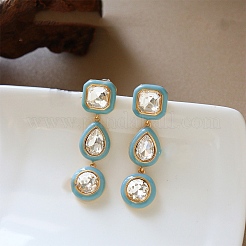 Brass Enamel & Clear Cubic Zirconia Stud Dangle Earrings&nbsp;WGFA43A-01