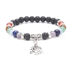 Natural Mixed Gemstone Round Beaded Stretch Bracelets with Alloy Charms&nbsp;BJEW-JB09403