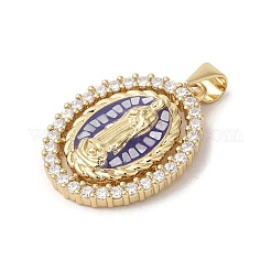 Oval with Virgin Mary Brass Micro Pave Cubic Zirconia Pendants&nbsp;KK-K385-031G