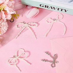 4 Pairs 4 Styles Plastic Imitation Pearl Bowknot Shoe Charms&nbsp;DIY-CP0012-08