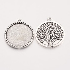 Tibetan Style Flat Round Alloy Pendant Cabochon Settings&nbsp;X-TIBEP-Q049-19AS-RS