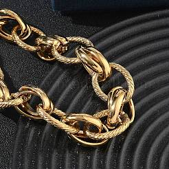 304 Stainless Steel Textured Oval Link Chain Bracelets&nbsp;SA-CBA2696-26G