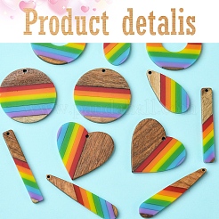 12Pcs 6 Styles Pride Rainbow Theme Resin & Walnut Wood Pendants&nbsp;WOOD-FS0001-32