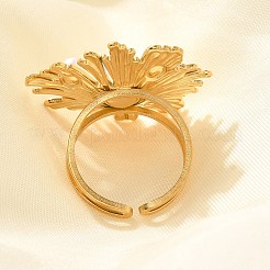 304 Stainless Steel Flower Open Cuff Rings for Women&nbsp;STAS-Z108-04G