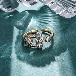 Brass Micro Pave Clear Cubic Zirconia Cuff Finger Rings for Women&nbsp;RJEW-C116-07G