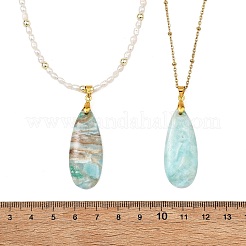 2Pcs 2 Styles Natural Hemimorphite Teardrop Pendant Necklaces&nbsp;NJEW-JN06312-02
