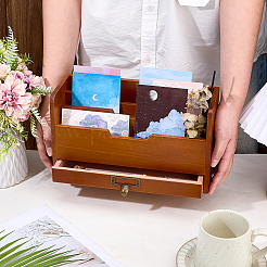 Rustic Wooden Desktop Organizer with Drawer&nbsp;AJEW-WH0817-121