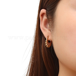Vintage Retro Stainless Steel Shrimp-textured Oval Hoop Earrings for Women&nbsp;PW-WGBCD6B-01