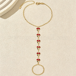 Bohemian Brass Enamel Red Cherry Charm Hand Chain Finger Ring Bracelets for Women&nbsp;LZ1117