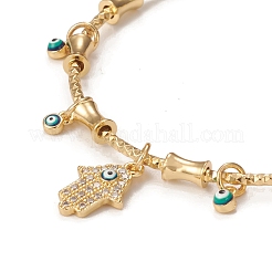 Rack Plating Brass Micro Pave Cubic Zirconia Hamsa Hand Bangles&nbsp;BJEW-E071-24G