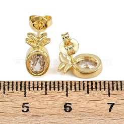 Brass Micro Pave Clear Cubic Zirconia Pineapple Stud Earrings&nbsp;EJEW-L101-02G
