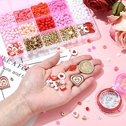 Valentine's Day DIY Polymer Clay Beads & Alloy Enamel Charm Stretch Bracelets Making Kits&nbsp;DIY-YW0012-66