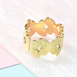 304 Stainless Steel Open Cuff Ring for Women&nbsp;RJEW-B109-05G-01