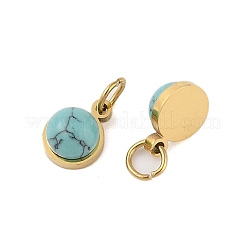 Ion Plating(IP) Synthetic Turquoise Half Round Charms with Jump Ring&nbsp;STAS-A097-05G-06