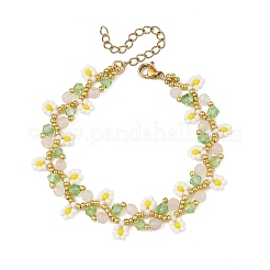 3Pcs 3 Colors Flower Seed Bead Beaded Bracelet Sets with Cherry Quartz Glass & Natural Rose Quartz & Carnelian for Women&nbsp;BJEW-MZ00350