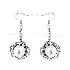 304 Stainless Steel & Resin Pearl Dangle Earrings&nbsp;WG17434-01