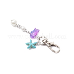 7Pcs Starfish Synthetic Turquoise & Glass Fish Beads Pendant Decorations&nbsp;HJEW-JM04134