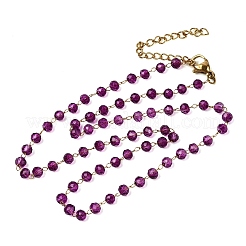 304 Stainless Steel with Glass Faceted Rondelle Bead Handmade Link Chain Birth Stone Necklaces for Women&nbsp;NJEW-G195-01G-03