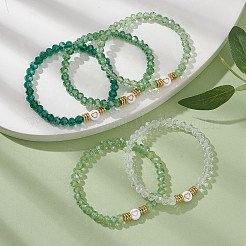 5Pcs Glass & Brass & Acrylic Beaded Stretch Bracelets Set&nbsp;BJEW-JB09677-04