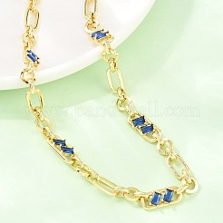 7MM Brass Pave Cubic Zirconia Figaro Chain Necklaces&nbsp;NJEW-D324-05G-06