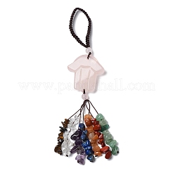 Hamsa Hand/Hand of Miriam Natural Rose Quartz Pendant Decorations&nbsp;HJEW-R127-02A