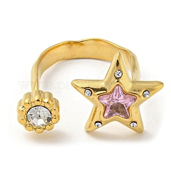 Pink Cubic Zirconia Star Open Cuff Ring&nbsp;RJEW-D022-01G