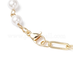 6.5MM Round White Shell Pearl Beaded & Brass Paperclip Chain Necklaces for Women&nbsp;NJEW-JN05567