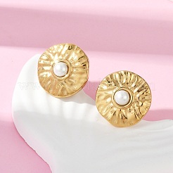304 Stainless Steel Shell Pearl Stud Earrings&nbsp;EJEW-G423-09G-01