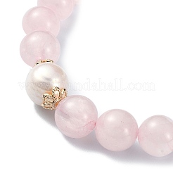 Natural Rose Quartz & Pearl Beaded Stretch Bracelet for Women&nbsp;BJEW-JB09384-02