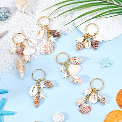 6Pcs 6 Styles Ocean Style Natural Shell with Synthetic Turquoise & Spiral Shell Keychains&nbsp;KEYC-SP0001-56