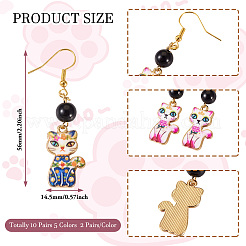 10 Pairs 5 Colors Rack Plating Alloy Cat Shape Dangle Earrings&nbsp;EJEW-TA0001-32