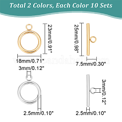 20 Sets 2 Colors 304 Stainless Steel Toggle Clasps&nbsp;STAS-UN0043-43