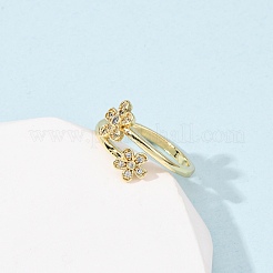 Flower Brass Micro Pave Cubic Zirconia Cuff Rings for Women&nbsp;RJEW-L334-01G