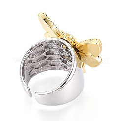 Brass Micro Pave Cubic Zirconia Adjustable Open Cuff Rings for Women&nbsp;RJEW-N051-04GP